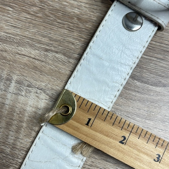 Italian Style Collection White Leather Belt Silver Toned Buckle 40 As Is - Picture 10 of 11
